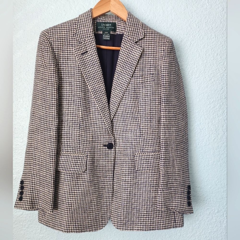 Ralph Lauren Black and White Houndstooth Blazer
